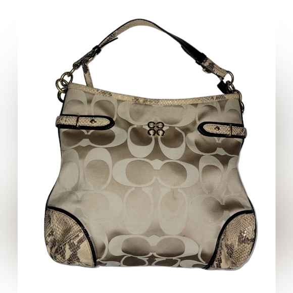 Coach Colette Signature Beige Sateen Python Leather Hobo Bag #16408 - Picture 1 of 15